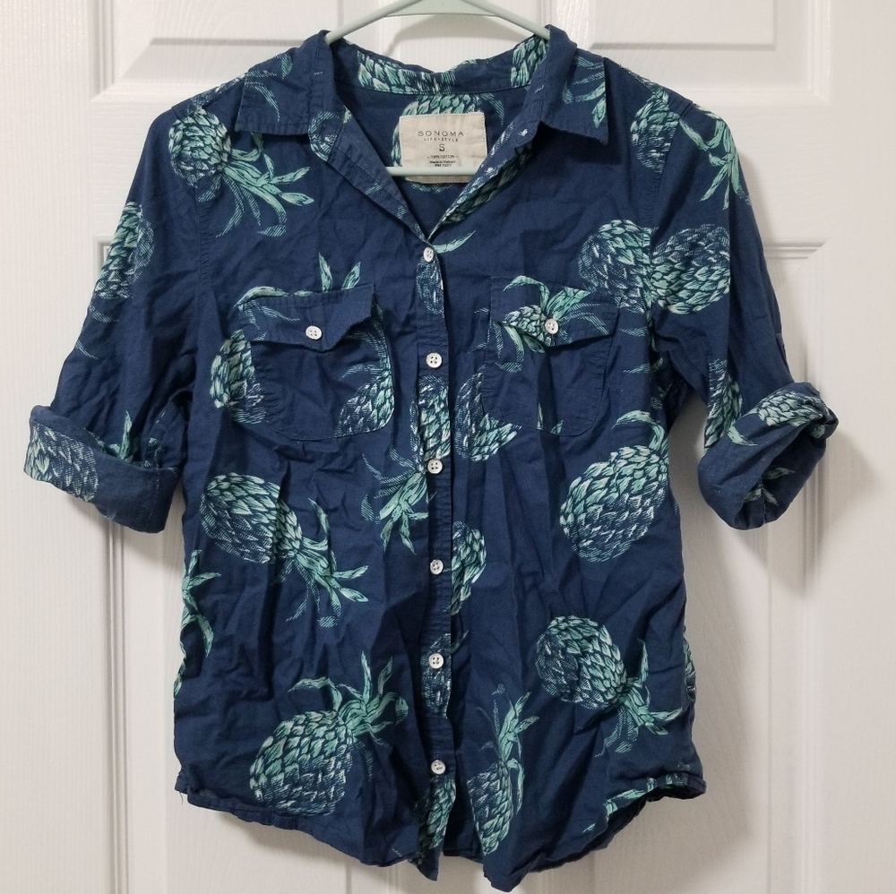 Pineapple Print Button Up Blouse